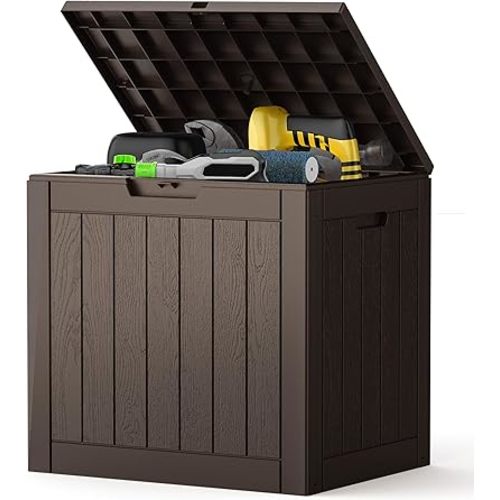 NEWBULIG 31 Gallon Deck Box, Weatherproof Resin Lockable Outdoor Storage for Secure Package Deliveries and Indoor Storage in Garden or Patio, Backyard