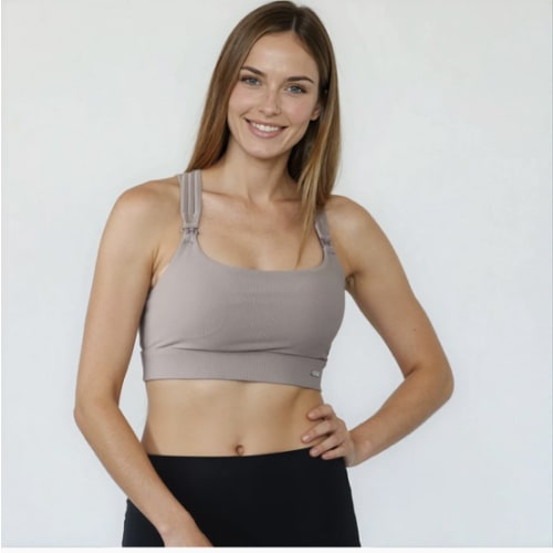 Chloe 4 Running Nursing & Pumping Sports Bra (Ribbed Chai)