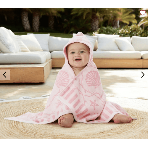 Seashells Plush Jacquard Baby Beach Hooded Towel UPF 50+
