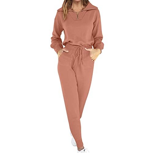 ANRABESS Women's Two Piece Outfits Sweater Sets Long Sleeve Pullover and Drawstring Pants Lounge Sets