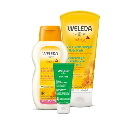 Weleda Baby Calendula 2-in-1 Shampoo, Body Wash, Comforting Lotion & Skin Food - 3-Piece Set - 6.8 Fluid Ounces Each, Vegan, Animal Derived Materials Free, Not Tested On Animals, Unisex