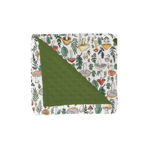 Colorful Mushrooms Green Leaves Baby Blankets for Girl Boy Fall Mushroom Forest Soft Mink with Dotted Backing Double Layer Swaddle Blanket Autumn Bed Throws for Newborn Toddler Crib 30x40