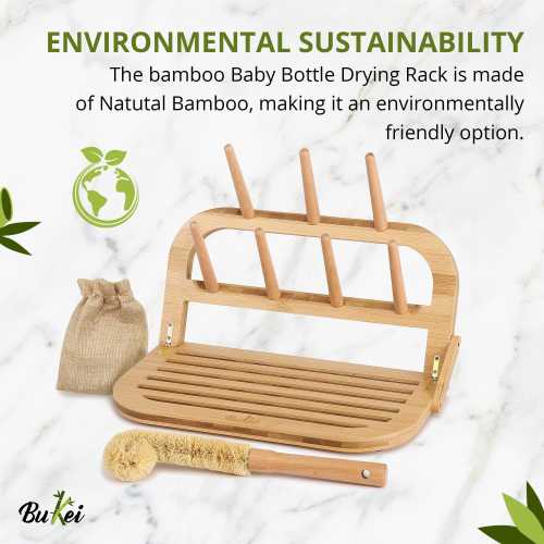 Drying Rack with Brush, Dryer for Baby Bottle, Cups, Glasses, Sustainable Lifestyle, Earth Friendly, Gift for Baby Shower, Travel Rack