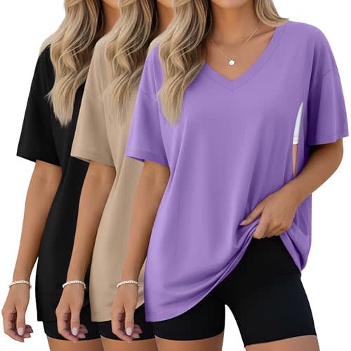 3 Pack Women's Oversize Nursing Shirts | Breastfeeding Tops, with Hidden Zippers, Loose Fit Short Sleeve T-shirts, Maternity Lounge Tee, Mama Clothes, Soft Fabric