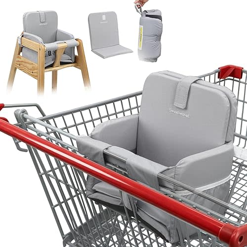 Sweetwavet Padded Shopping Cart Seat Cover for Baby, 2-Layer Adjustable Grocery Cart Cover for Baby Infant Toddler, High Chair Cover for Restaurant, Machine Washable - Gray