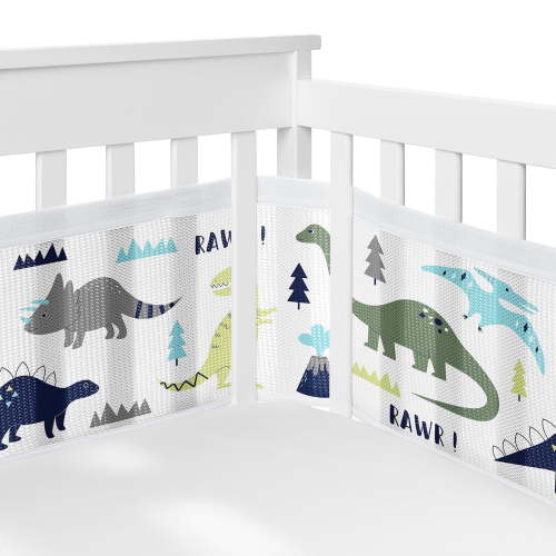 Sweet Jojo Designs + BreathableBaby Mod Dinosaur Blue Green White Breathable Mesh Crib Liner Pad