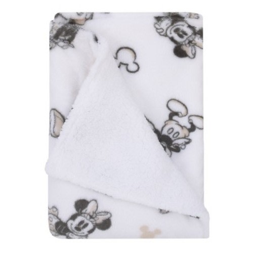 NoJo Disney Mickey and Minnie Mouse Black and White Super Soft Cuddly Plush Baby Blanket
