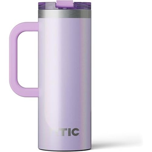 RTIC 20oz Road Trip Travel Mug with Lid and Handle, Insulated, Stainless Steel, Metal, Double Wall Vacuum-Insulation, Ceramic Lined, Portable Coffee, Tea Cup for Hot and Cold Drink, Lavender Glitter