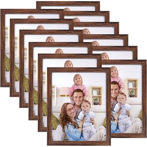 Giftgarden 8x10 Picture Frame Brown Set of 12, Multi Rustic Walnut Wood-Color 8 by 10 Photo Frames Bulk for Wall or Tabletop Display