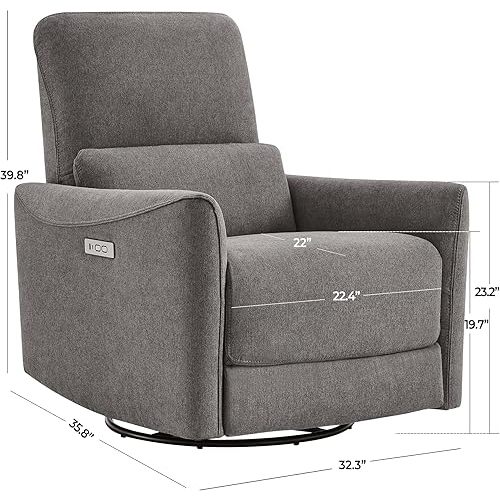 CHITA Power Recliner Chair Swivel Glider, FSC Certified Fabric Living Room Reclining Sofa Chair with Lumbar Support, Metal Grey