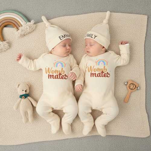 Womb Mates Twin Baby Bodysuit, Womb Twins Baby Bodysuit, Matching Twins Bodysuit,  Retro Twins Baby Bodysuit, Newborn Baby Gift