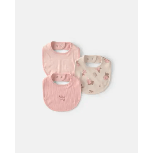Baby Girl 3-Pack Floral Bibs - Pink/Ivory