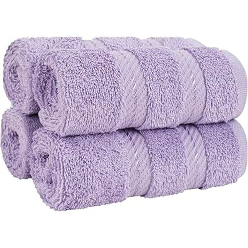 American Soft Linen Luxury Washcloths for Bathroom, 600 GSM 100% Cotton 4 Piece Turkish Wash Cloth Set, 13x13 in Soft Rags for Body and Face, Lilac Washcloths
