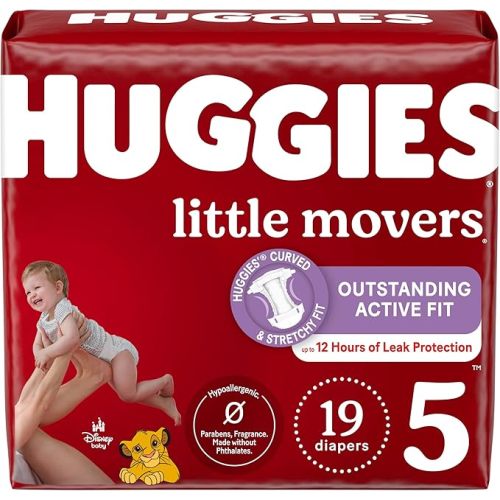Huggies Size 5 Diapers, Little Movers Baby Diapers, Size 5 (27+ lbs), 19 Count, Packaging May Vary
