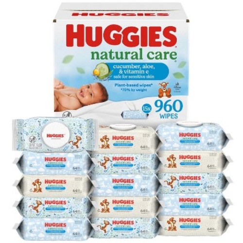 Huggies Natural Care Scented Cucumber, Aloe & Vitamin E Baby Wipes - 15 pack