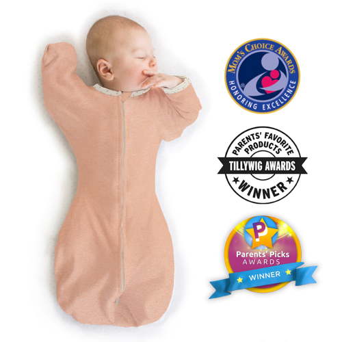 SwaddleDesigns Transitional Swaddle Sack, Arms Up Swaddle with Half-Length Sleeves & Mitten Cuffs, Easy Transition Swaddle Sleep Sack, Medium, 3-6 Months, 14-21 lb, Heathered Peach Blush