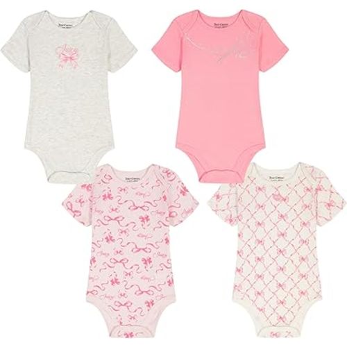 Juicy Couture Baby Girls' 4-pack Short Sleeve Bodysuit