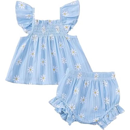 Jecson Conjunto de ropa de verano para bebé recién nacida, sin mangas, camiseta con volantes y pantalones cortos, 0, 3, 6, 12 meses