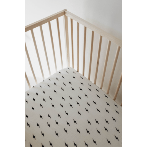 Muslin Crib Sheet | White & Black Lightning Bolt