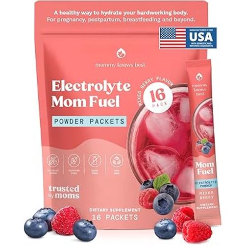 Mommy Knows Best Mom Fuel Electrolyte Drink Mix for Moms, Hydration Support - for Pregnancy, Prenatal, Electrolytes + Trace Minerals, Lactation Drink Mix Supplement (16 Count)