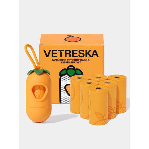Tangerine Poop Bags & Dispenser Set