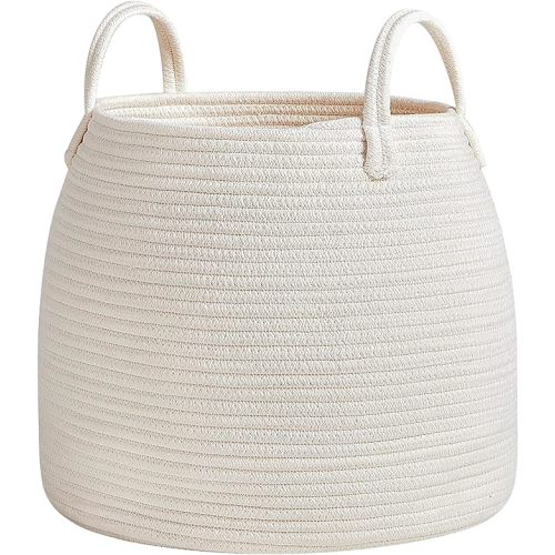 Nursery Laundry Basket | Kids Hamper for Blankets, Pillows,Toys (15"x 13")| Baby Toy Basket | Nursery Storage for Boho Room Decor | Ideal Gift for Baby Showers| White