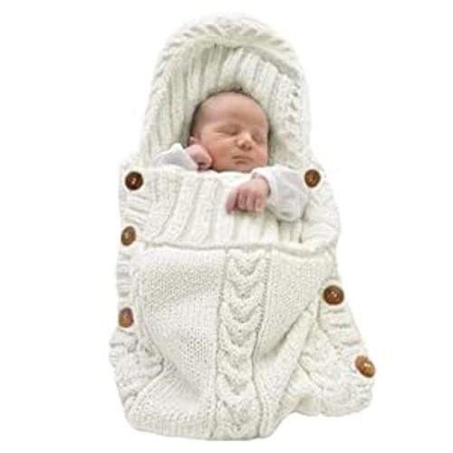 XMWEALTHY Newborn Baby Wrap Swaddle Blanket Knit Sleeping Bag Receiving Blankets Stroller Wrap for Baby Beige 0-6 Month