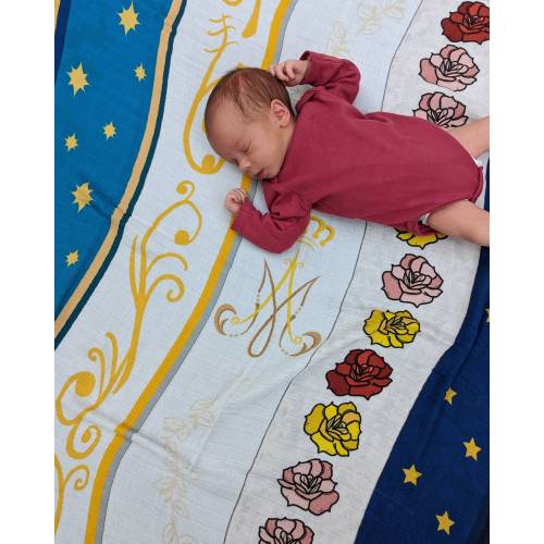 Mary's Mantle Baby Swaddle: Bamboo Cotton Muslin, Catholic Gift