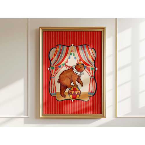 Circus Bear Art Print: Whimsical Nursery Wall Decor