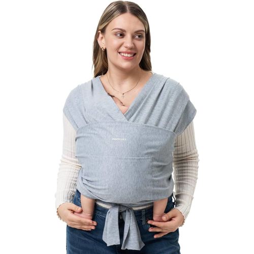 Momcozy Baby Wrap Carrier, Easy to Wear Infant Carrier Slings, Lightweight Hands Free Baby Sling, Adjustable Baby Carriers for Newborn to Toddler 8-35 lbs, Grey