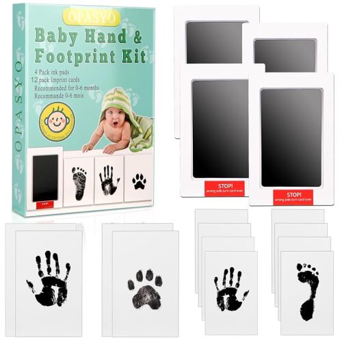4 Pack Baby Footprint Kit & Dog Paw Print Kit,Inkless Hand and Footprint Kit for Newborns, Pets,Safe Non-Toxic Clean-Touch Ink Pad,12 Keepsake Cards, Washable & Mess-Free (Ink Black)