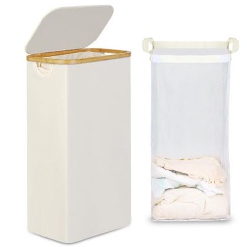 ULTIMEA Slim Laundry Basket with Lid, Narrow Laundry Hamper with Removable Bag