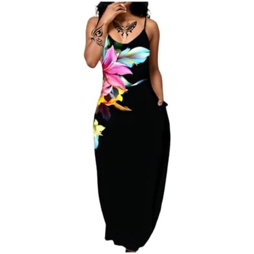 Women's Summer Maxi Dress Long Dress Casual Boho Sleeveless Strap Smocked Tiered Long Beach Sun Dresses