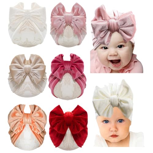 Esumun Baby Girls Hair Bow Turban Hat 6PCS Set, Top Bowknot Head Wrap Beanie India Caps for Infant Toddlers