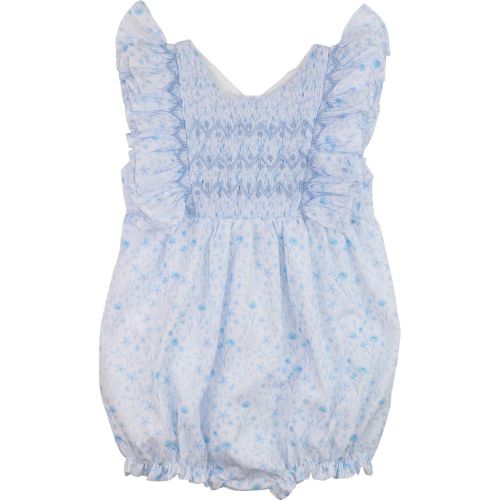 Blue Floral Smocked Bubble - Cecil & Lou