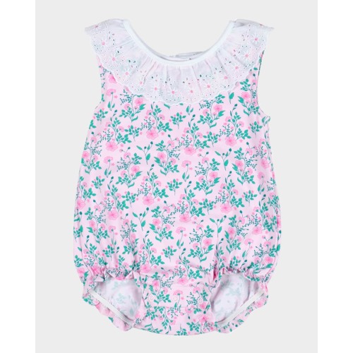 Girl's Eyelet Collar Floral-Print Romper, Size 3M-24M