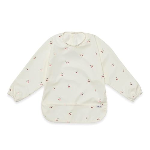 Lalo Smock Bib - Long Sleeve Baby Bib, Elastic Cuffs for Comfort, Large Catch-All Pocket, Waterproof Recycled Polyester - Durable Baby Smock Bib for Mealtime & Playtime - Ages 6-24 Mo. - Cherry