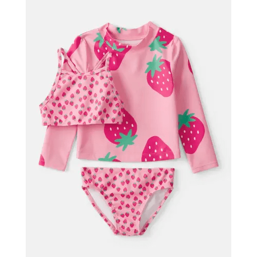 Toddler Girl 3-Piece Strawberry Rashguard Swimsuit Set - Pink | Carter's