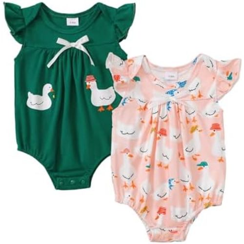 Newborn Baby Girl Organic Cotton One-Pieces Romper Ruffle Short Sleeve Bodysuits