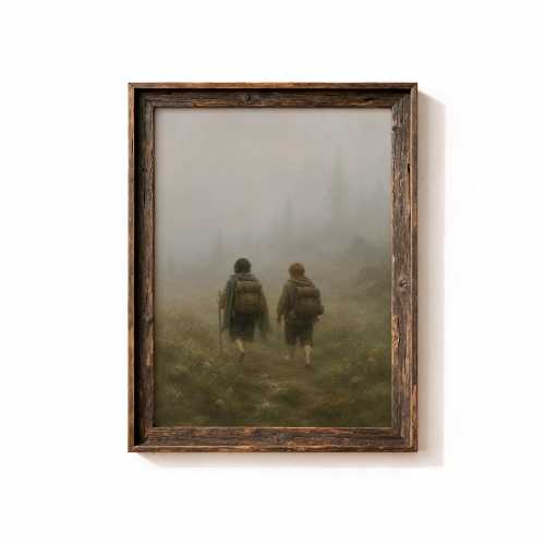 Old Friends Leaving Home in the Misty Morning, Fellowship Painting, Power Ring Wall Art Printed on Premium Matte Paper.