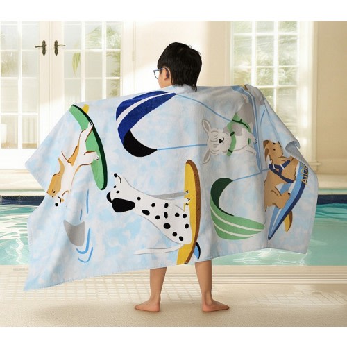 Tie Dye Surfing Dogs Kid Beach Towel