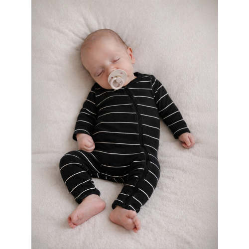 Black/White Stripe / Ribbed 2-Way Zip Romper – SpearmintLOVE
