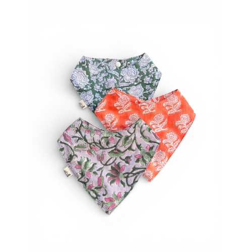 Hand Block Print Cotton Baby Bib Scarf Set, 100% Cotton, Adjustable Snap Closure