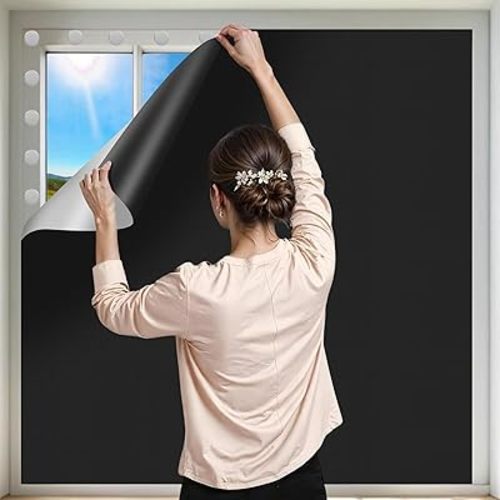 Black Out Window Cover Portable Blacout Curtain for Bedroom Blackout Blinds No Drill Cuttable Blackout Shades Adhesive Thermal Portable Temporary Darkening Kitchen Travel Skylight RV Dorm, 40x57 inch