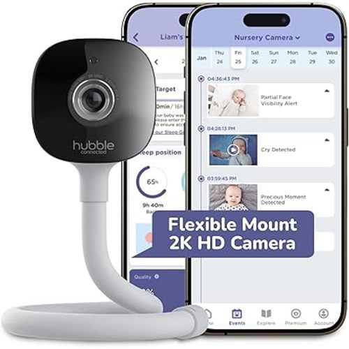 HUBBLE CONNECTED GoBaby AI Baby Monitor — 2K HD Camera, Flexible Mount w/Smart Monitoring Including Covered Face & Rollover Detection, True Cry Alerts + Nightlight & Soother