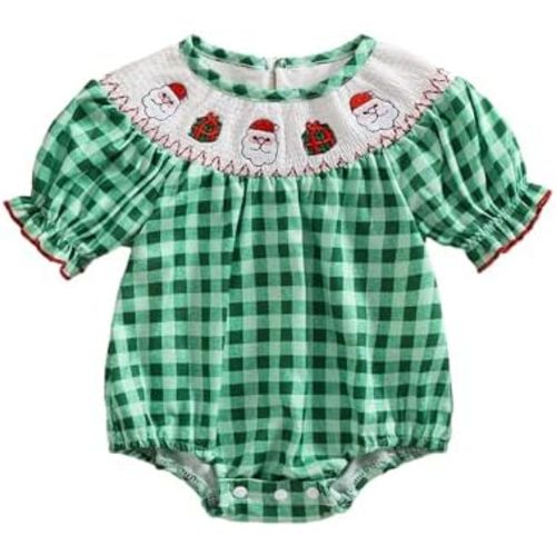 Newborn Baby Girl Smocked Thanksgiving Outfit Infant Plaid Bubble Romper Embroidery Turkey Fall Clothes