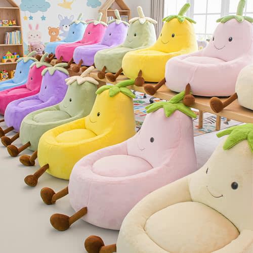 DUMOS Kids Bean Bag Chair, Toddler Couch for Teens & Kids, 24Inch | Faux Rabbit Fur Cover, Comfy Lazy for Children Reader, Living Room Bedroom, Aged 4-12 Years, Beige