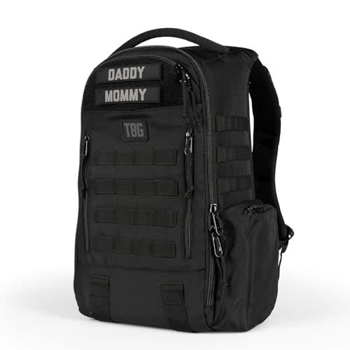 Tactical Baby Gear Daypack Tactical Diaper Bag Backpack for Dads - MOLLE compatible, Built-in Changing Mat, Stroller Straps (Black 4th Gen)