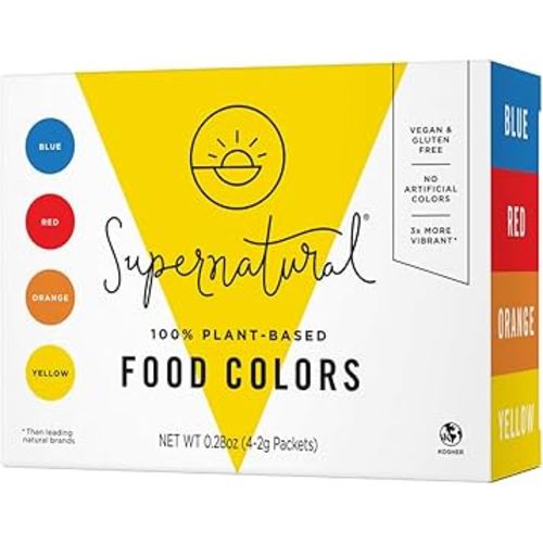 Supernatural Plant-Based Food Coloring - Blue, Red, Orange & Yellow Natural Food Dye Powders, Hyper-Concentrated, Vegan, No Artificial Dyes (4 Packets)