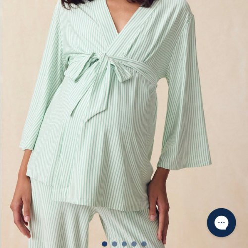 LAKE | Women | DreamModal™ Pajamas | Parisian Green Pencil Stripe Maternity Kimono Bundle